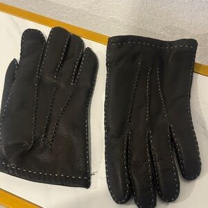 Paul Smith Black Leather Gloves with White Stitching